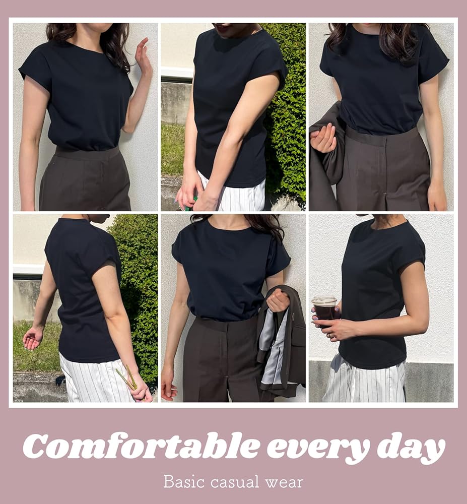 超美品　プリーツプリーズ　フレンチスリーブ　ボートネックカットソー　XL相当 Amazon | [Franco Phile] レディース ボートネックネック